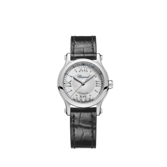 Chopard Happy Sport Stainless Steel 30 MM - Black Leather Strap - White Diamond Dial - 278573-3011