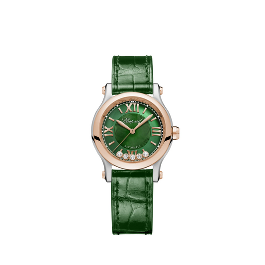 Chopard Happy Stainless Steel 30 MM - Green Leather Strap - Green Diamond Dial - 278573-6032