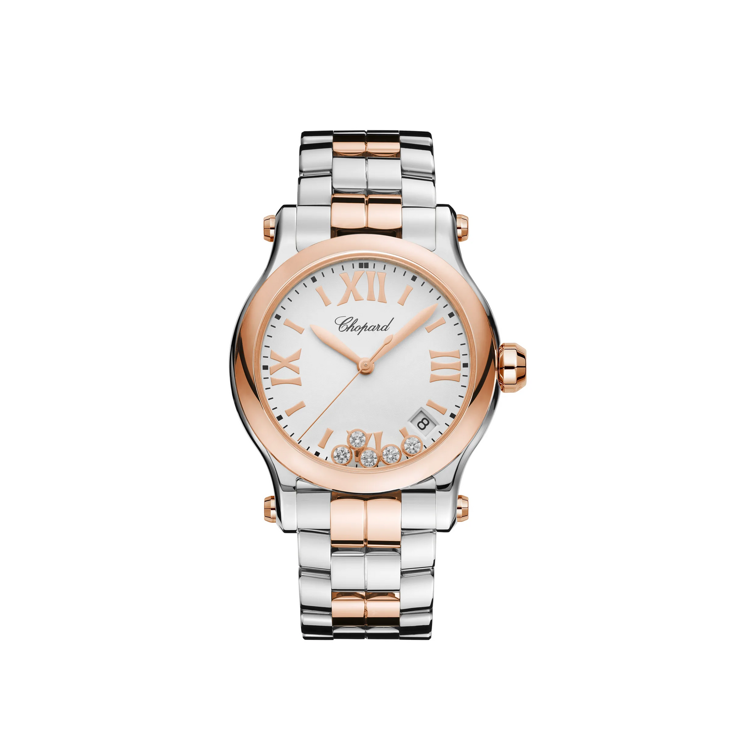 Chopard Happy Sport Stainless Steel and Rose Gold 36 MM - Stainless Steel and Rose Gold Bracelet - White Diamond Dial - 278582-6002