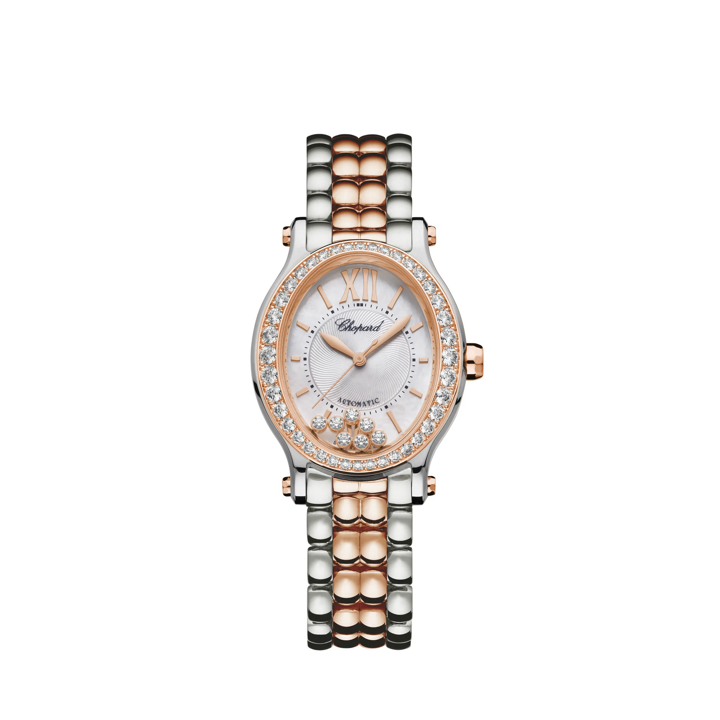 Chopard Happy Sport Stainless Steel and Rose Gold 29 x 31 MM - Stainless Steel and Rose Gold Bracelet - Diamond Bezel - White Diamond Dial - 278602-6004