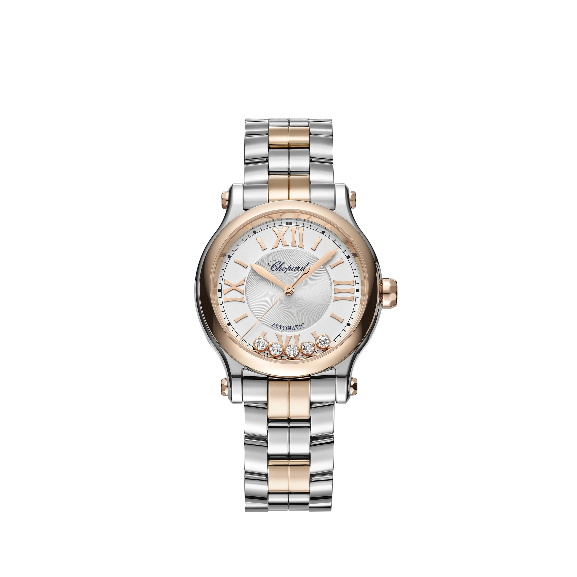 Chopard Happy Sport Stainless Steel and Rose Gold 33 MM - Stainless Steel Bracelet - White Diamond Dial - 278608-6002