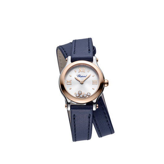 Chopard Happy Sport Rose Gold and Stainless Steel 25 MM - Blue Leather Strap - White Diamond Dial - 278620-6001