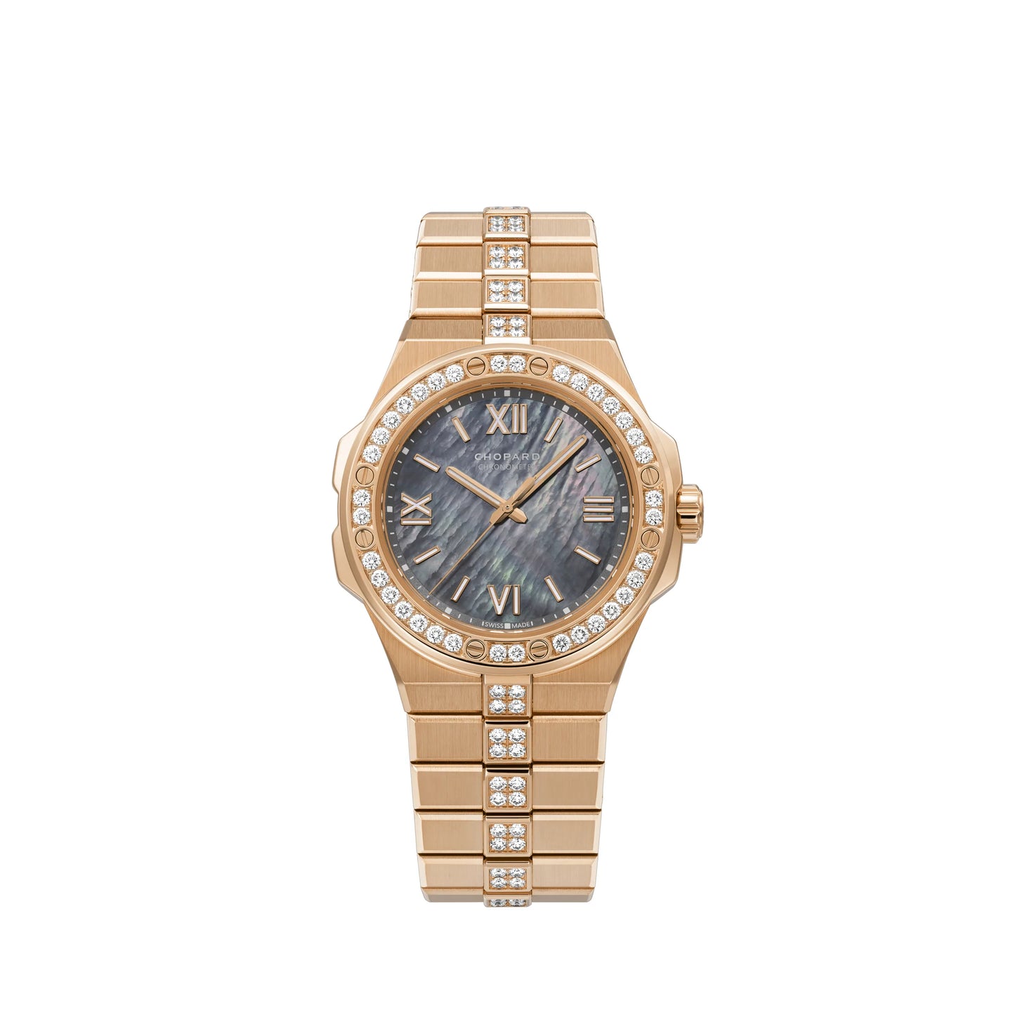 Chopard Alpine Eagle Rose Gold 36 MM - Rose Gold Bracelet - Diamond Bezel - Grey Sapphire Crystal Dial - 295370-5003