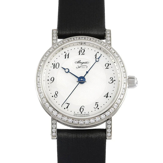 Breguet Classique White Gold 30 MM - Black Satin Strap - Diamond Bezel - Mother of Pearl Dial - 8068BB/59/764/DD00