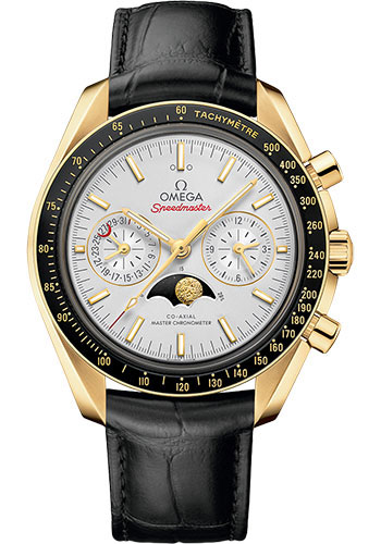 Omega Speedmaster Yellow Gold 44.25 MM - Black Leather Strap - Silvery Diamond Dial - 304.63.44.52.02.001