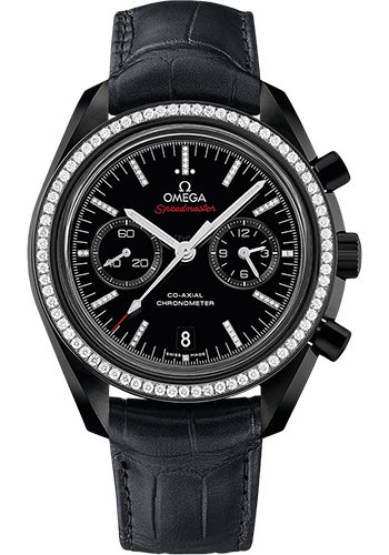 Omega Speedmaster Black Ceramic 44.25 MM - Black Leather Strap - Diamond Bezel - Black Dial - 311.98.44.51.51.001