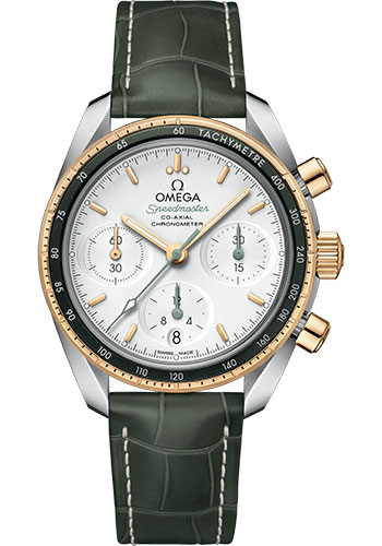 Omega Speedmaster Yellow Gold and Stainless Steel 38 MM - Green Leather Strap - Opaline Silvery Dial - 324.23.38.50.02.001