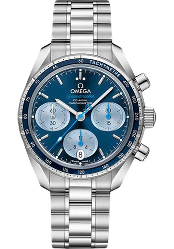 Omega Speedmaster Stainless Steel 38 MM - Stainless Steel Bracelet - Blue Dial - 324.30.38.50.03.002