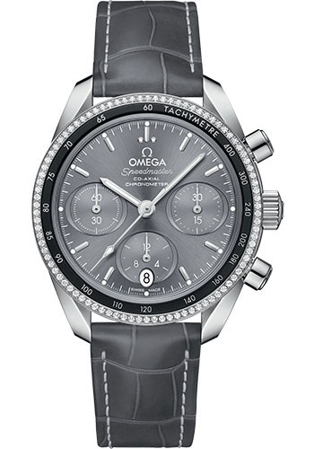 Omega Speedmaster Stainless Steel 38 MM - Grey Leather Strap - Diamond Bezel - Grey Dial - 324.38.38.50.06.001