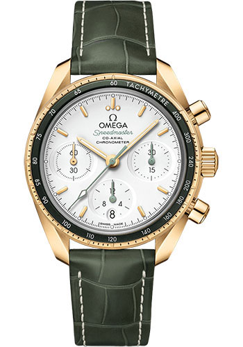 Omega Speedmaster Yellow Gold 38 MM - Green Leather Strap - Opaline Silvery Dial - 324.63.38.50.02.004