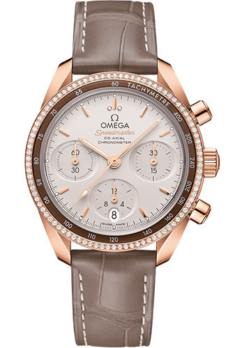 Omega Speedmaster Rose Gold 38 MM - Brown Leather Strap - Diamond Bezel - Cappuccino Dial - 324.68.38.50.02.003