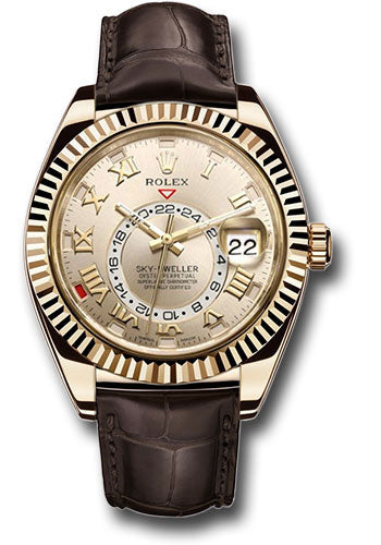 Rolex Yellow Gold Sky Dweller Watch - 42 MM - Leather Strap - Silver Sunray Dial -  326138 s