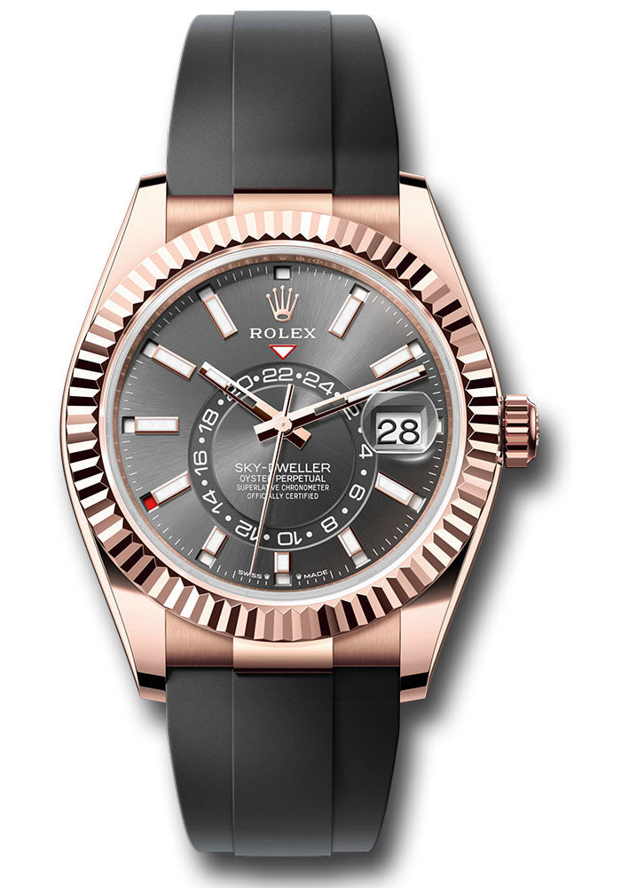 Rolex Everose Gold Sky Dweller Watch - 42 MM - Oysterflex Strap - Fluted Ring Command Bezel - Slate Index Dial - 336235 sliof