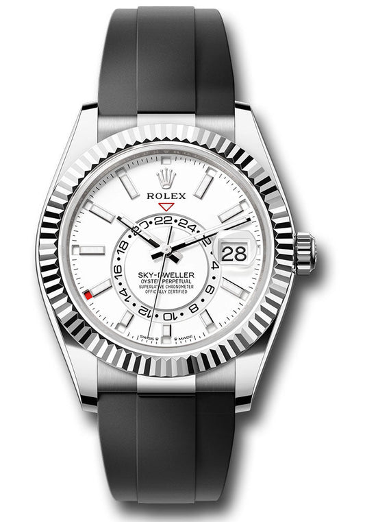 Rolex White Gold Sky Dweller Watch - 42 MM - Oysterflex Strap - Fluted Ring Command Bezel - White Index Dial - 336239 wiof