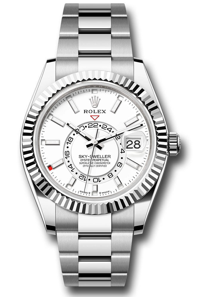 Rolex Stainless Steel and White Gold Sky Dweller Watch - 42 MM - Oyster Bracelet - Fluted Ring Command Bezel - White Index Dial - 336934 wio