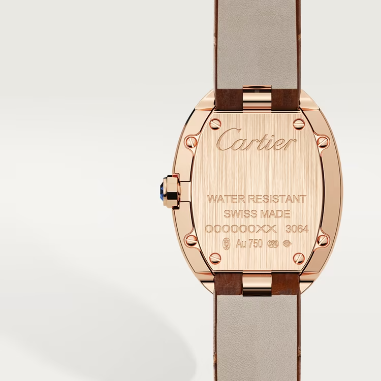 Cartier Baignoire de Cartier Rose gold 31.6 MM - Shiny Dark Brown Alligator Strap - Silvered Sunray Dial - W8000007