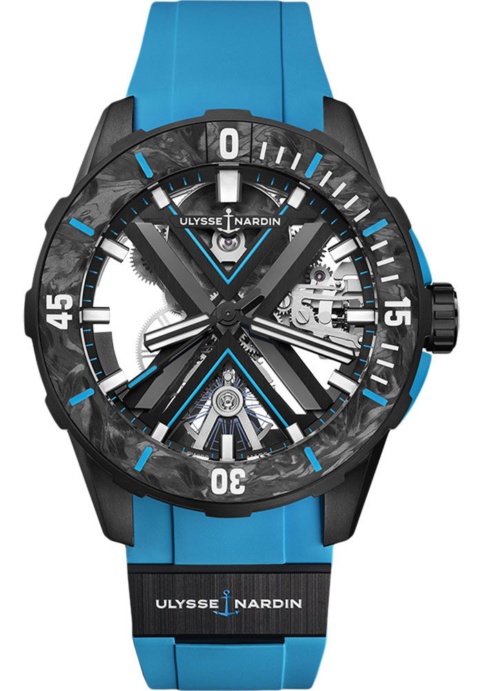 Ulysse Nardin Diver X Titanium Case 44 MM - Blue Rubber and Ceramic Strap - Skeleton Dial - 3723-170-2B/3A