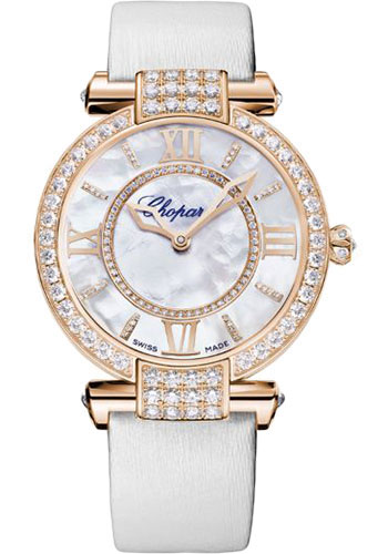 Chopard Imperiale Rose Gold 36 MM - White Leather Strap - Diamond Bezel - Mother-Of-Pearl Diamond Dial - 384242-5005