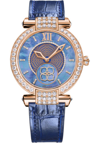 Chopard Imperiale Rose Gold 36 MM - Blue Leather Strap - Diamond Bezel - Blue Mother-Of-Pearl Dial - 384296-5001