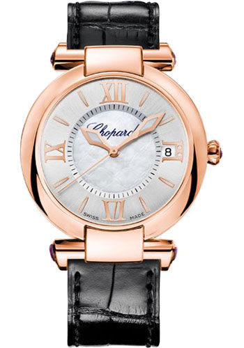 Chopard Imperiale Rose Gold 36 MM - Black Leather Strap - Silver Dial -  384822-5001