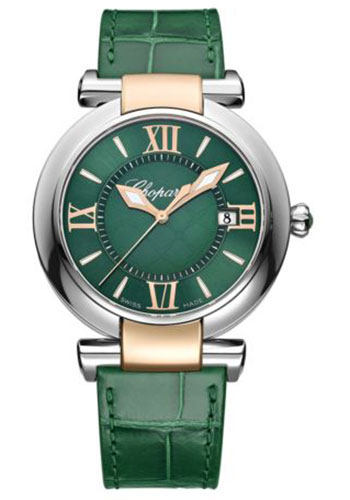 Chopard Imperiale Stainless Steel and Rose Gold 36 MM - Green Alligator Strap - Green Dial - 388532-6006