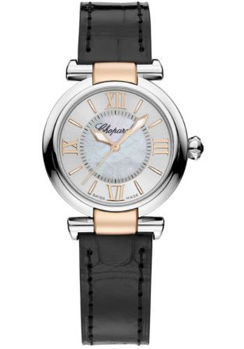 Chopard Imperiale Stainless Steel and Rose Gold 29 MM - Black Strap - Silver Dial - 388563-6005