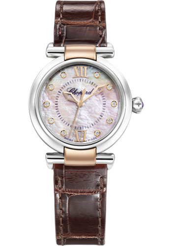 Chopard Imperiale Stainless Steel and Rose Gold 29 MM - Brown Strap - Pink Mother-Of-Pearl Dial - 388563-6013