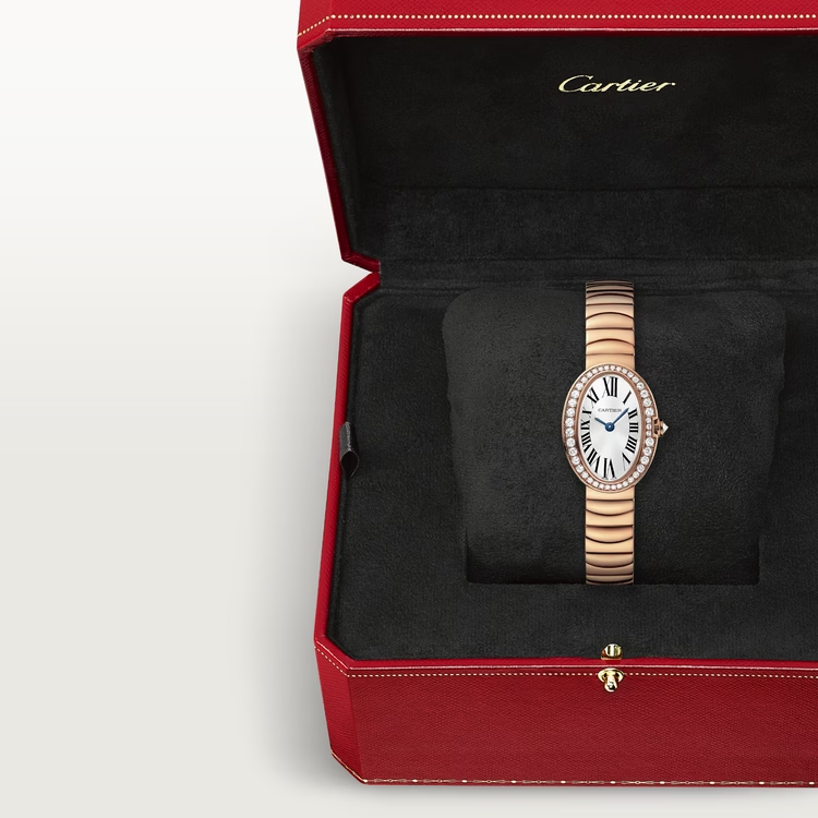 Cartier Baignoire Rose gold 25.3 MM - Rose gold Bracelet - Diamond Bezel - Silvered Sunray Dial - WB520026