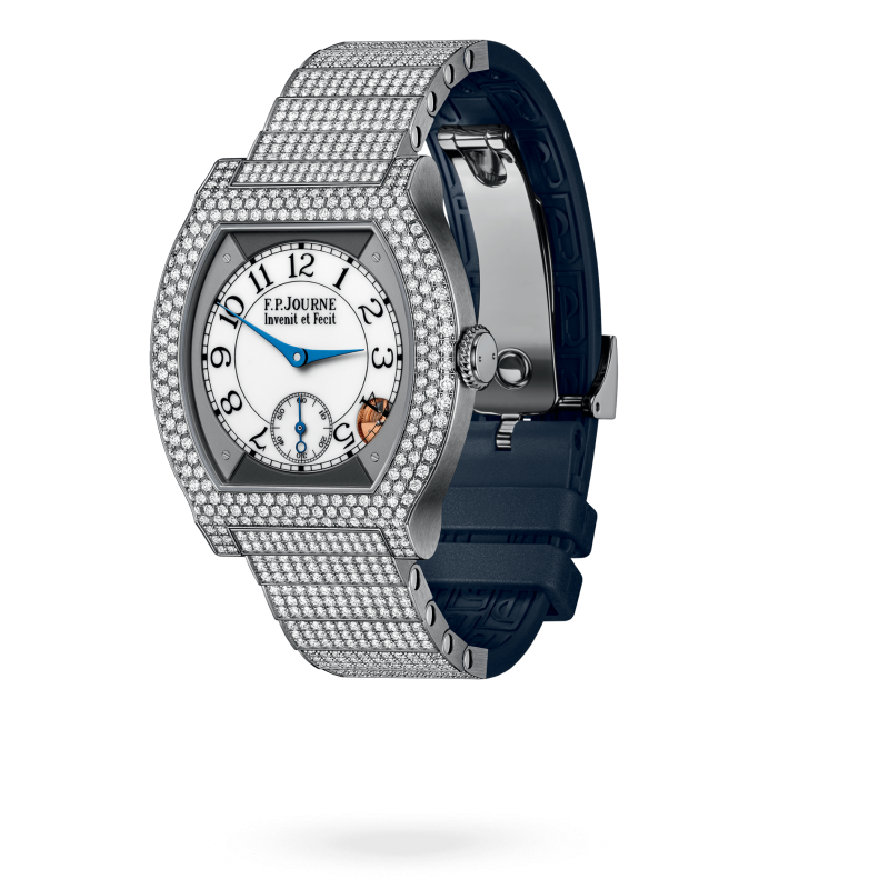 F.P. Journe Elégante Titanium with 12 rows of diamonds and set bracelet Titanium 40 x 35 MM - Titanium Diamond Bracelet And Blue Rubber Strap - Diamond Bezel - White Dial - Titanium with 12 rows of diamonds and set bracelet
