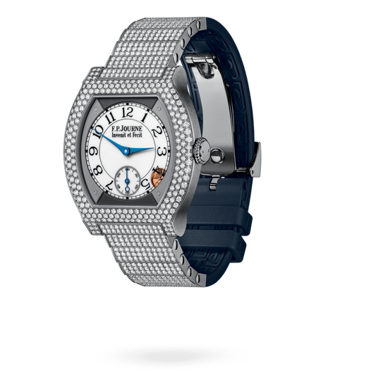 F.P. Journe Elégante Titanium with 12 rows of diamonds and set bracelet Titanium 40 x 35 MM - Titanium Diamond Bracelet And Blue Rubber Strap - Diamond Bezel - White Dial - Titanium with 12 rows of diamonds and set bracelet