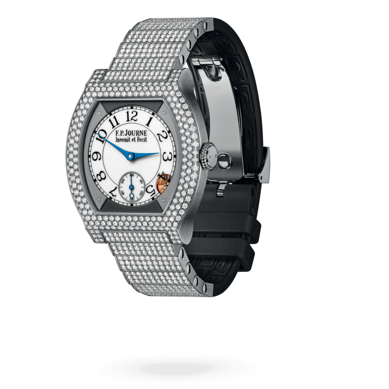 F.P. Journe Elégante Titanium with 12 rows of diamonds and set bracelet Titanium 40 x 35 MM - Titanium Diamond Bracelet And Black Rubber Strap - Diamond Bezel - White Dial - Titanium with 12 rows of diamonds and set bracelet