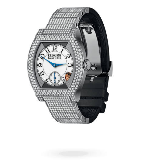 F.P. Journe Elégante Titanium with 12 rows of diamonds and set bracelet Titanium 40 x 35 MM - Titanium Diamond Bracelet And Black Rubber Strap - Diamond Bezel - White Dial - Titanium with 12 rows of diamonds and set bracelet