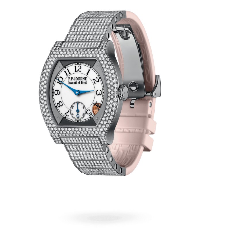 F.P. Journe Elégante Titanium with 12 rows of diamonds and set bracelet Titanium 40 x 35 MM - Titanium Diamond Bracelet And Pink Rubber Strap - Diamond Bezel - White Dial - Titanium with 12 rows of diamonds and set bracelet