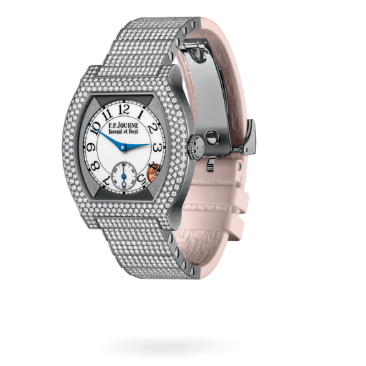 F.P. Journe Elégante Titanium with 12 rows of diamonds and set bracelet Titanium 40 x 35 MM - Titanium Diamond Bracelet And Pink Rubber Strap - Diamond Bezel - White Dial - Titanium with 12 rows of diamonds and set bracelet