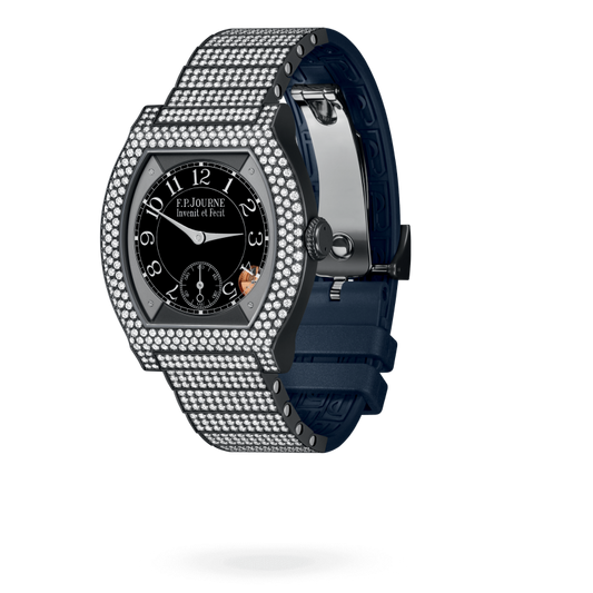 F.P. Journe Elégante Titanium Titalyt® with 12 rows of diamonds and set bracelet 40 x 35 MM - Titanium Diamond Bracelet and Blue Rubber Strap - Diamond Bezel - Black Dial - Titalyt® with 12 rows of diamonds and set bracelet