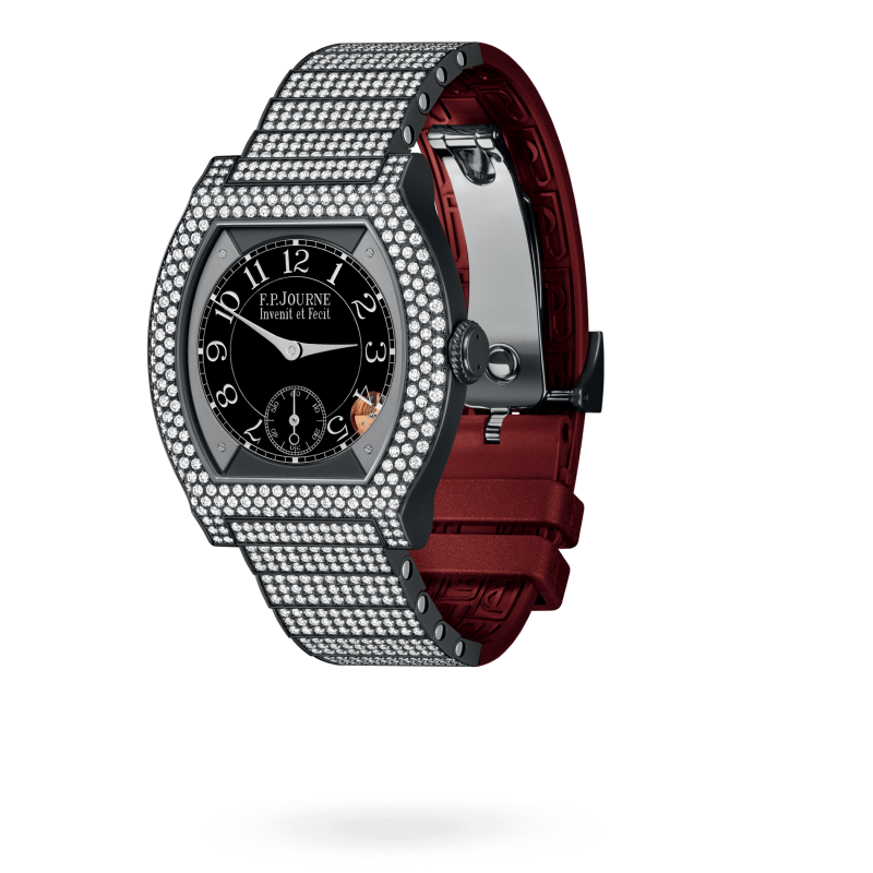 F.P. Journe Elégante Titanium Titalyt® with 12 rows of diamonds and set bracelet 40 x 35 MM - Titanium Diamond Red Bracelet and Rubber Strap - Diamond Bezel - Black Dial - Titalyt® with 12 rows of diamonds and set bracelet