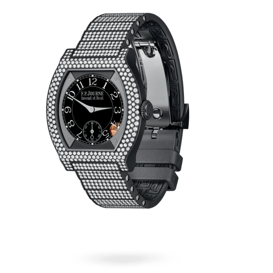 F.P. Journe Elégante Titanium Titalyt® with 12 rows of diamonds and set bracelet 40 x 35 MM - Titanium Diamond Bracelet and  Grey Rubber Strap - Diamond Bezel - Black Dial - Titalyt® with 12 rows of diamonds and set bracelet