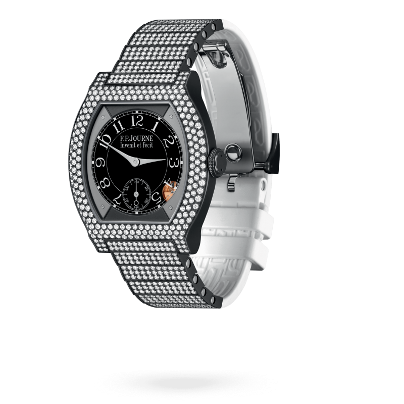 F.P. Journe Elégante Titanium Titalyt® with 12 rows of diamonds and set bracelet 40 x 35 MM - Titanium Diamond Bracelet and White Rubber Strap - Diamond Bezel - Black Dial - Titalyt® with 12 rows of diamonds and set bracelet