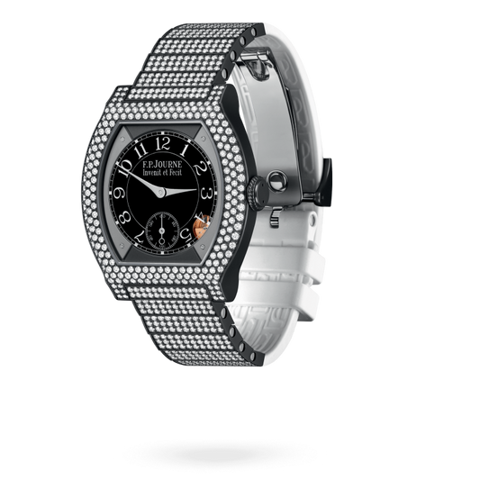 F.P. Journe Elégante Titanium Titalyt® with 12 rows of diamonds and set bracelet 40 x 35 MM - Titanium Diamond Bracelet and White Rubber Strap - Diamond Bezel - Black Dial - Titalyt® with 12 rows of diamonds and set bracelet