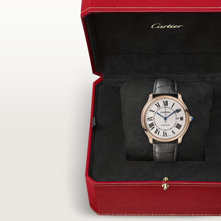 Cartier Ronde Must de Cartier Rose gold 40 MM - Semi-Matte Gray alligator Leather Strap - Silver Dial - WGRN0011