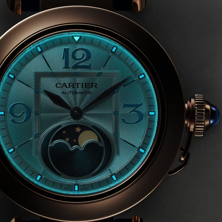 Cartier Pasha de Cartier Rose gold 41 MM - Blue Alligator Leather Strap - Silver Flinqué Dial - WGPA0026