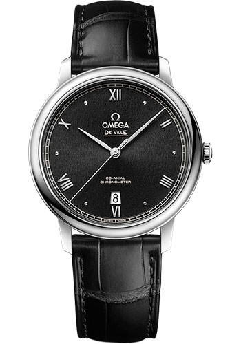 Omega De Ville Stainless Steel 39.5 MM - Black Leather Strap - Black Dial - 424.13.40.20.01.002