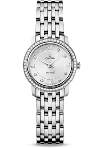 Omega De Ville Stainless Steel 24.4 MM - Stainless Steel Bracelet - Diamond Bezel - Silver Diamond Dial - 424.15.24.60.52.001