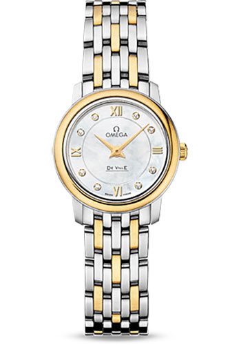 Omega De Ville Stainless Steel and Yellow Gold 24.4 MM - Stainless Steel and Yellow Gold Bracelet - White Mother-Of-Pearl Diamond Dial - 424.20.24.60.55.001
