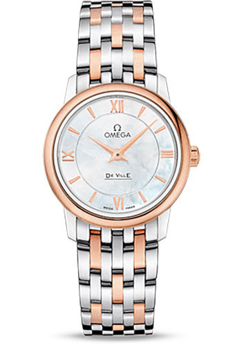 Omega De Ville Stainless Steel and Rose Gold 27.4 MM - Stainless Steel and Rose Gold Bracelet - Mother-Of-Pearl Dial - 424.20.27.60.05.002