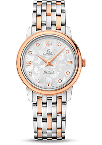 Omega De Ville Stainless Steel and Rose Gold 27.5 MM - Stainless Steel and Rose Gold Bracelet - Silver Diamond Dial - 424.20.27.60.52.002