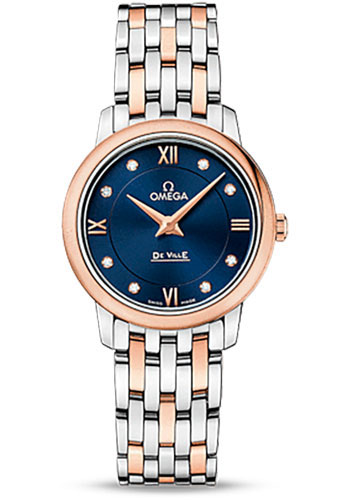 Omega De Ville Stainless Steel and Rose Gold 27.5 MM - Stainless Steel and Rose Gold Bracelet - Blue Diamond Dial -  424.20.27.60.53.001