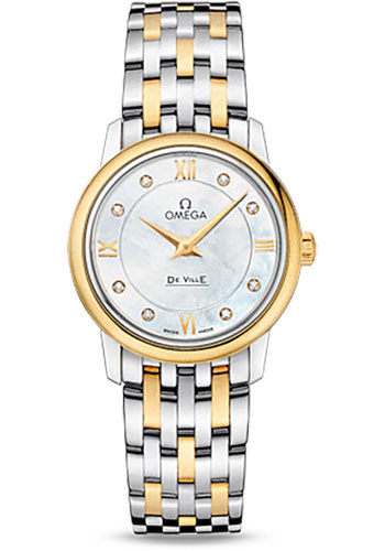 Omega De Ville Stainless Steel and Yellow Gold 27.5 MM - Stainless Steel and Yellow Gold Bracelet - White Mother-Of-Pearl Diamond Dial - 424.20.27.60.55.001
