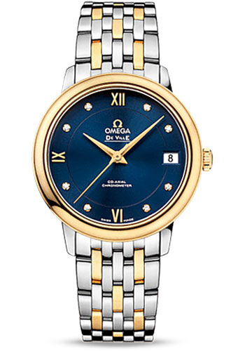 Omega De Ville Stainless Steel and Yellow Gold 32.7 MM - Stainless Steel and Yellow Gold Bracelet - Blue Diamond Dial - 424.20.33.20.53.002