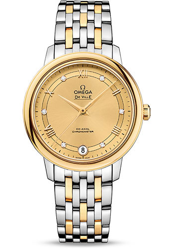 Omega De Ville Stainless Steel and Yellow Gold 32.7 MM - Stainless Steel and Yellow Gold Bracelet - Champagne Diamond Dial - 424.20.33.20.58.002